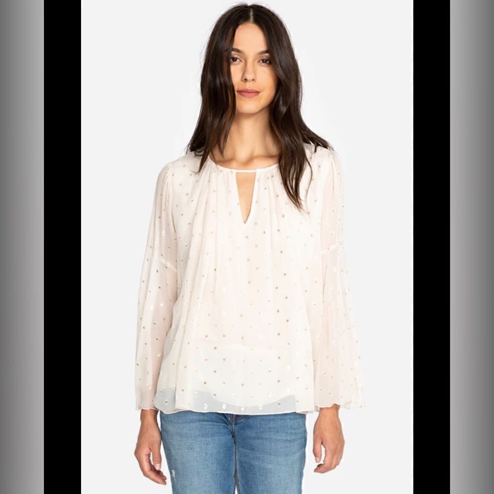 Johnny Was Bianca V-Neck Metallic Silk Blouse